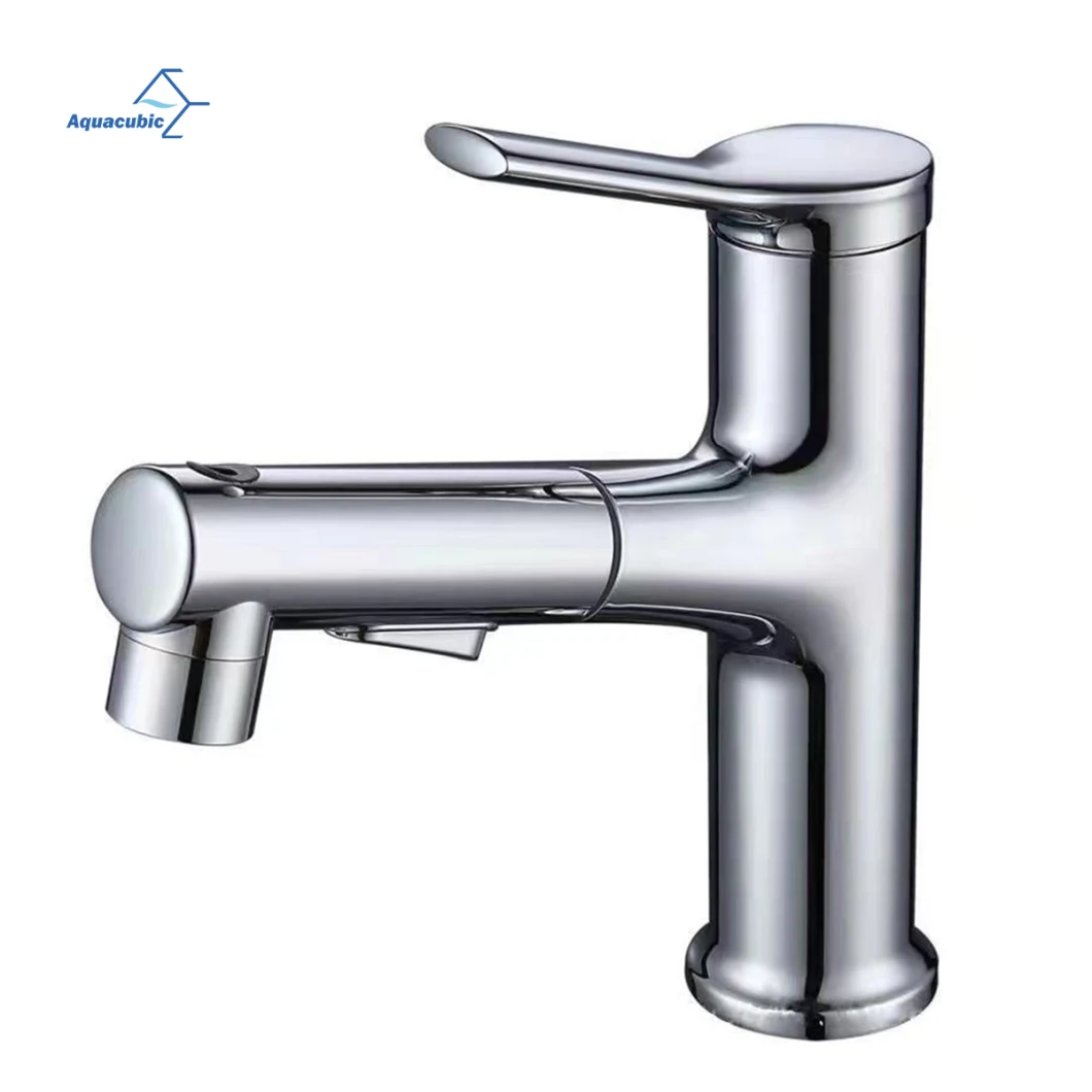 Aquacubic Cupc Certified Brass Body Luxury Chrome Flexible Three Funtion Pull out Bathroom Taps Product